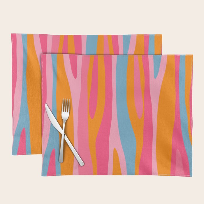 Colorful Eclectic Abstract Wild Stripes Pattern in Pink Orange Blue Placemat Gallery Image 1