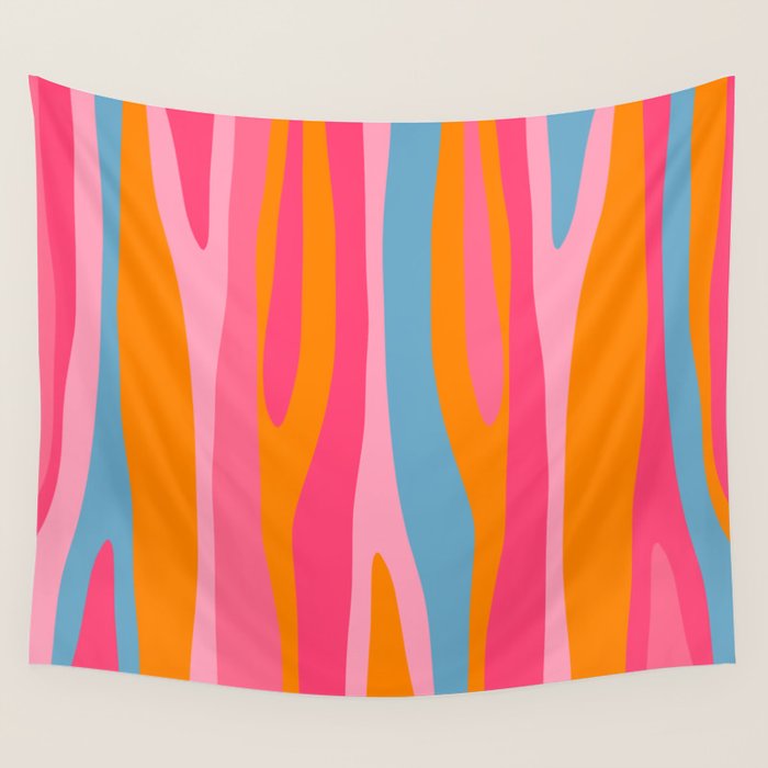 Colorful Eclectic Abstract Wild Stripes Pattern in Pink Orange Blue Wall Tapestry Gallery Image 4