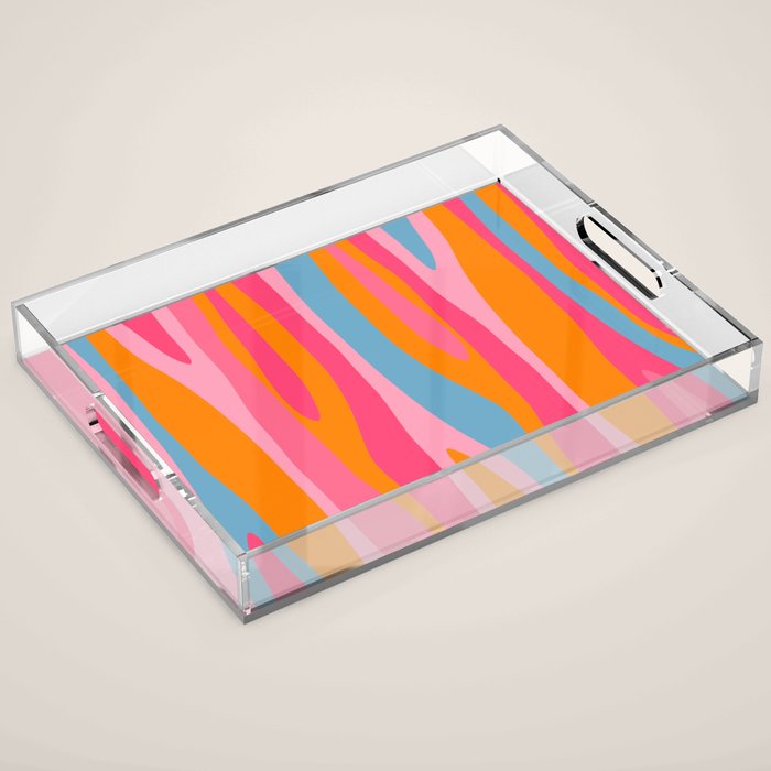Colorful Eclectic Abstract Wild Stripes Pattern in Pink Orange Blue Acrylic Tray Gallery Image 1
