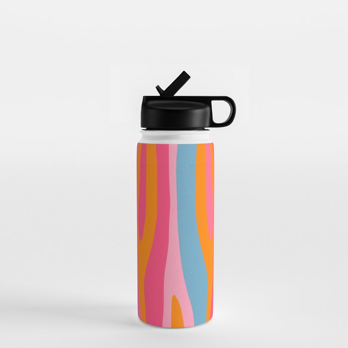 Colorful Eclectic Abstract Wild Stripes Pattern in Pink Orange Blue Water Bottle Gallery Image 1