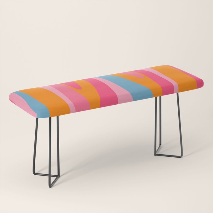 Colorful Eclectic Abstract Wild Stripes Pattern in Pink Orange Blue Bench Gallery Image 1