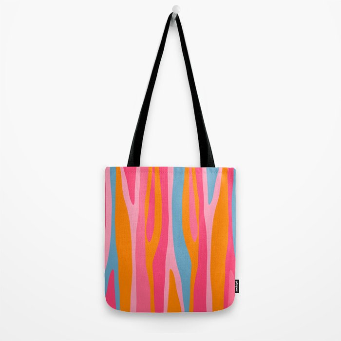 Colorful Eclectic Abstract Wild Stripes Pattern in Pink Orange Blue Tote Bag Gallery Image 2
