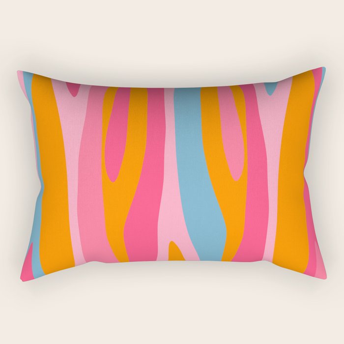 Colorful Eclectic Abstract Wild Stripes Pattern in Pink Orange Blue Rectangular Pillow Gallery Image 1