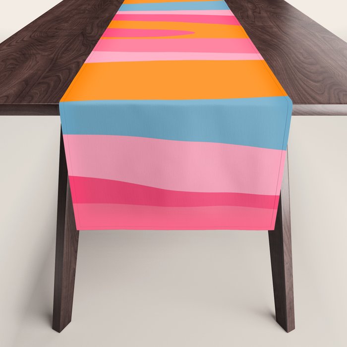 Colorful Eclectic Abstract Wild Stripes Pattern in Pink Orange Blue Table Runner Gallery Image 1