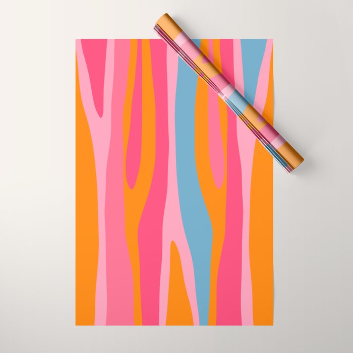 Colorful Eclectic Abstract Wild Stripes Pattern in Pink Orange Blue Wrapping Paper Gallery Image 1