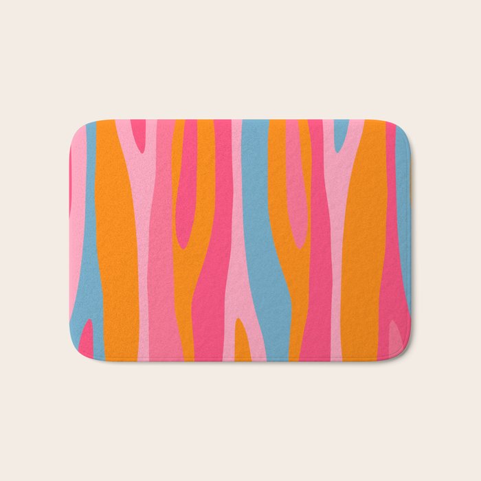 Colorful Eclectic Abstract Wild Stripes Pattern in Pink Orange Blue Bath Mat Gallery Image 1