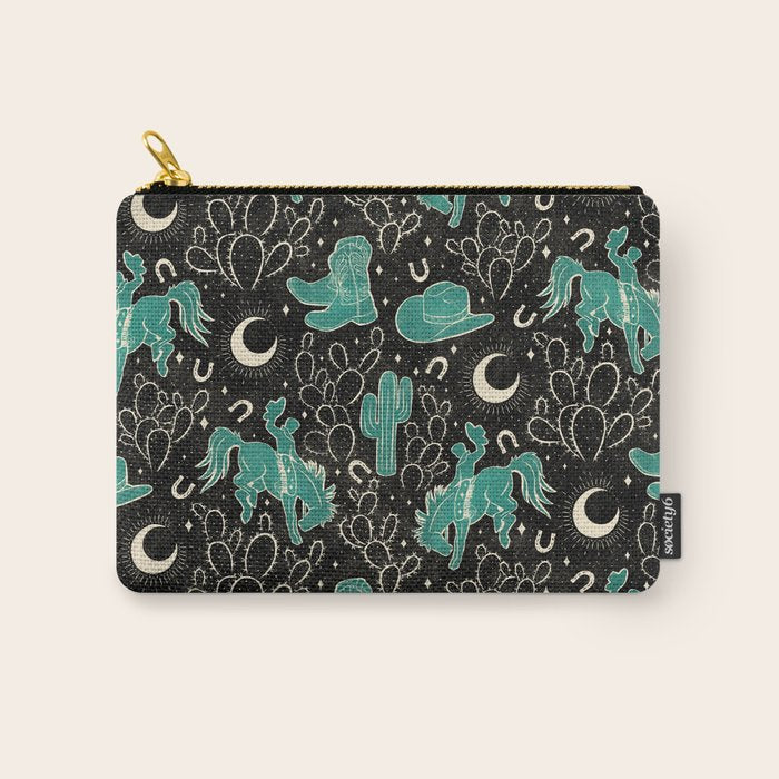 Cowboys and Cacti - black and dark turquoise  Carry All Pouch Gallery Image 1
