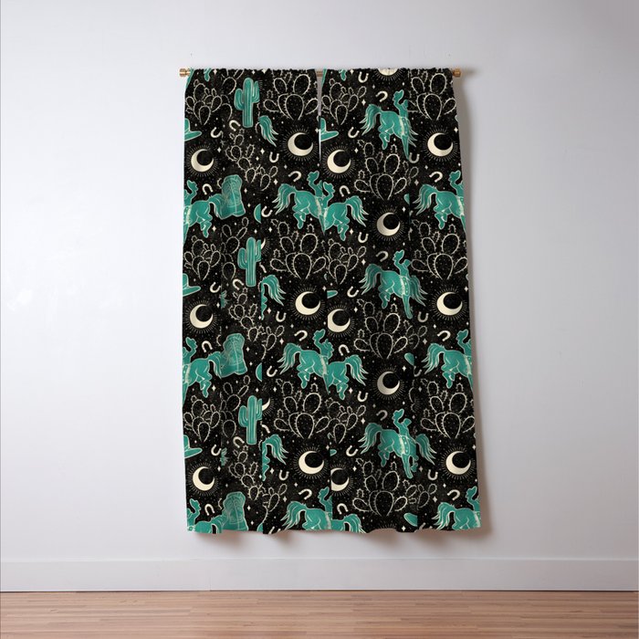 Cowboys and Cacti - black and dark turquoise  Window Curtain Gallery Image 3