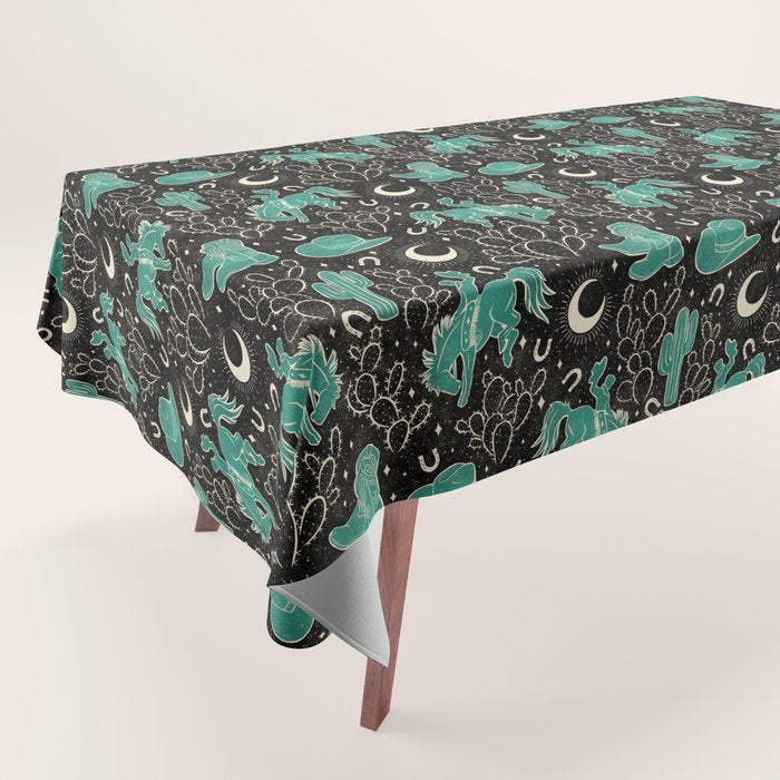 Cowboys and Cacti - black and dark turquoise  Tablecloth Gallery Image 1