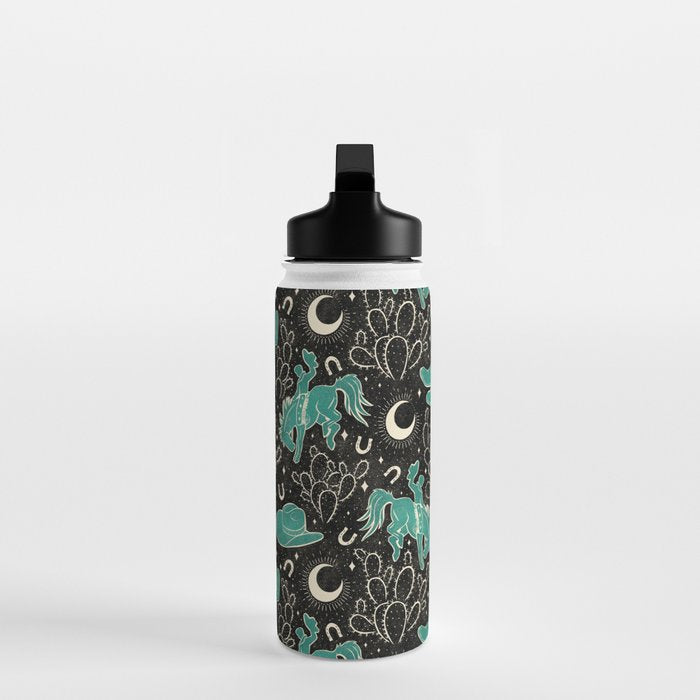 Cowboys and Cacti - black and dark turquoise  Water Bottle Gallery Image 3