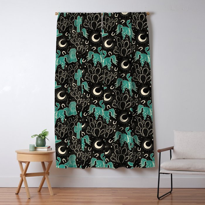 Cowboys and Cacti - black and dark turquoise  Window Curtain Gallery Image 5