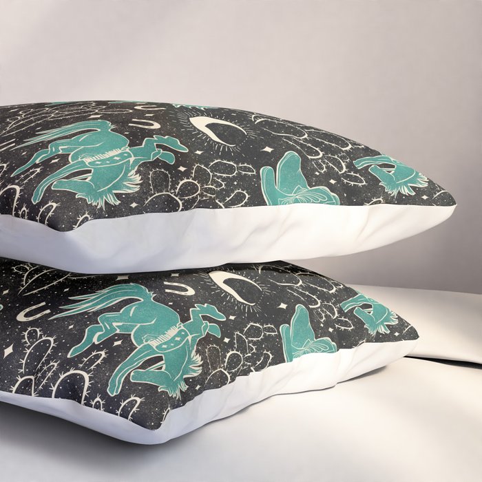 Cowboys and Cacti - black and dark turquoise  Pillow Sham Gallery Image 3