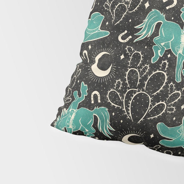 Cowboys and Cacti - black and dark turquoise  Pillow Sham Gallery Image 4