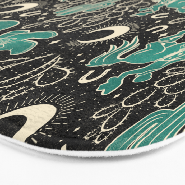 Cowboys and Cacti - black and dark turquoise  Bath Mat Gallery Image 3