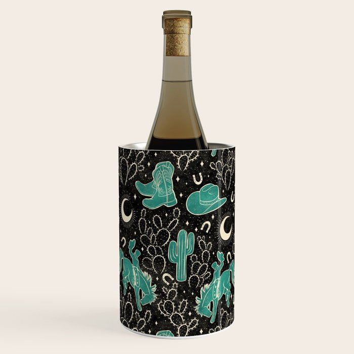 Cowboys and Cacti - black and dark turquoise  Wine Chiller Gallery Image 1