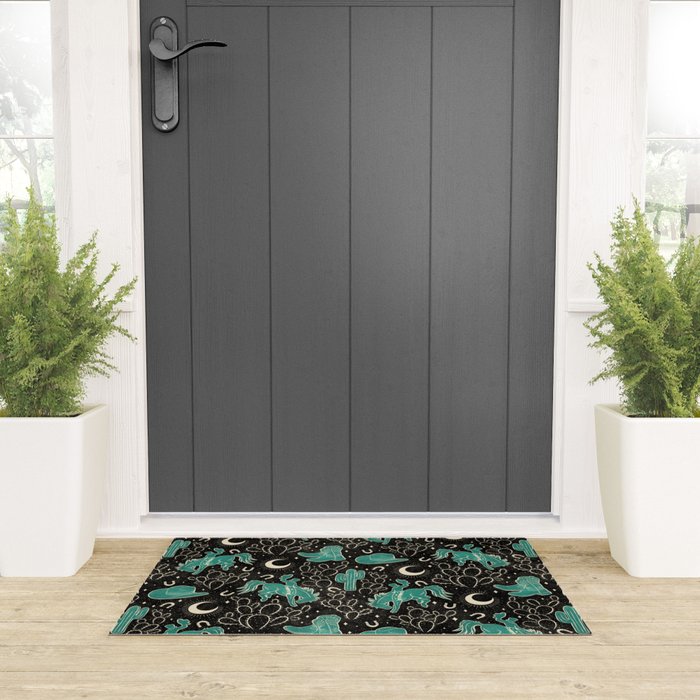 Cowboys and Cacti - black and dark turquoise  Welcome Mat Gallery Image 3