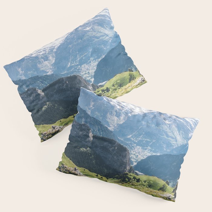 Swiss Alps Summer Landscape - Nature Photography - Jungfrau Mountain Peak Pillow Sham Gallery Image 3