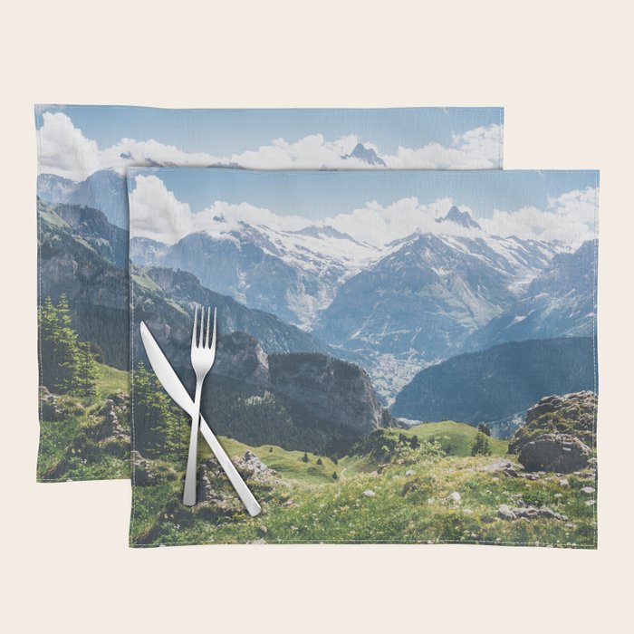Swiss Alps Summer Landscape - Nature Photography - Jungfrau Mountain Peak Placemat Gallery Image 1