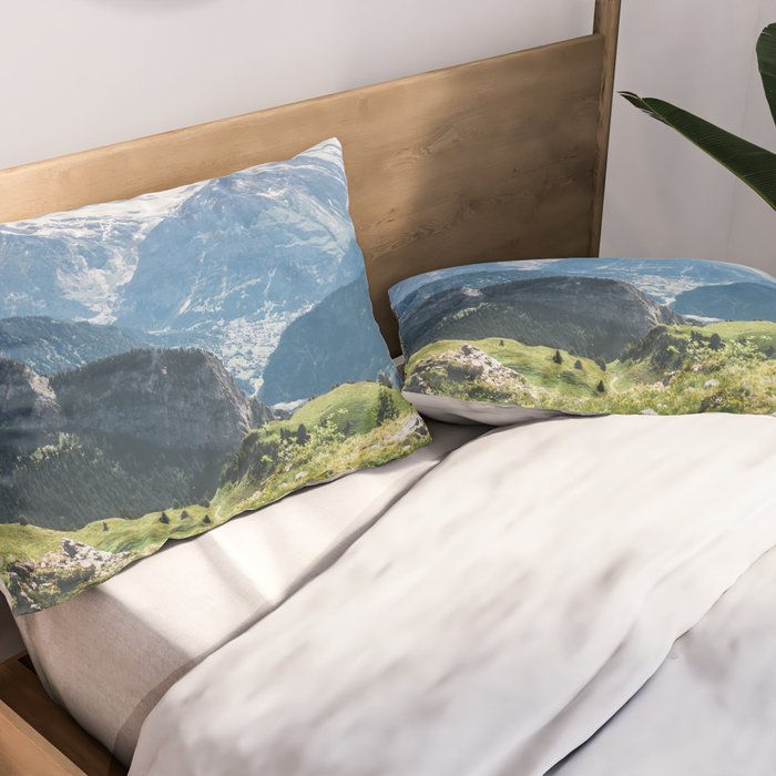 Swiss Alps Summer Landscape - Nature Photography - Jungfrau Mountain Peak Pillow Sham Gallery Image 2