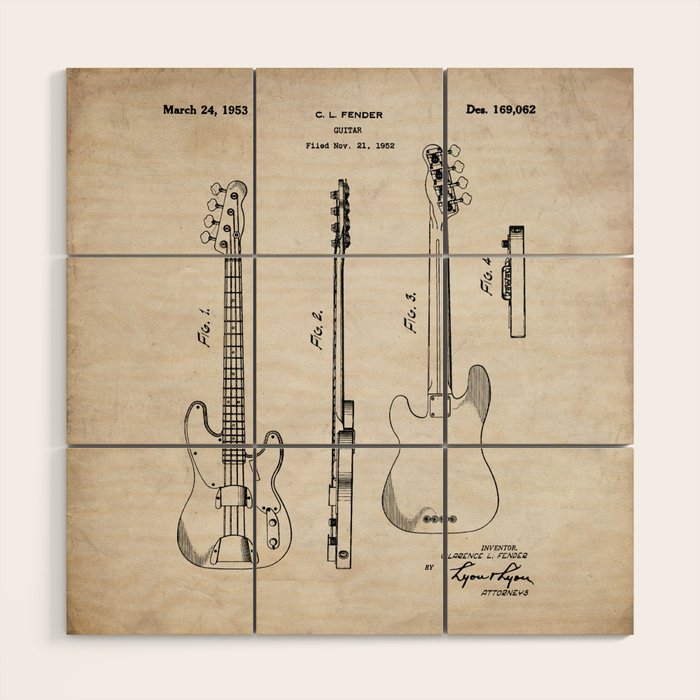 Bass Guitar Patent - Bass Guitarist Art - Antique Wood Wall Art Gallery Image 1
