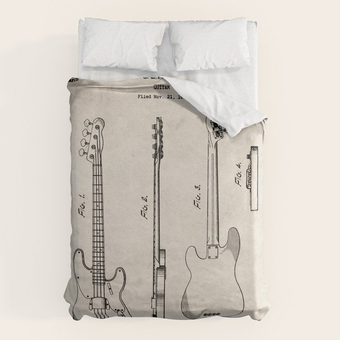 Bass Guitar Patent - Bass Guitarist Art - Antique Duvet Cover Gallery Image 6
