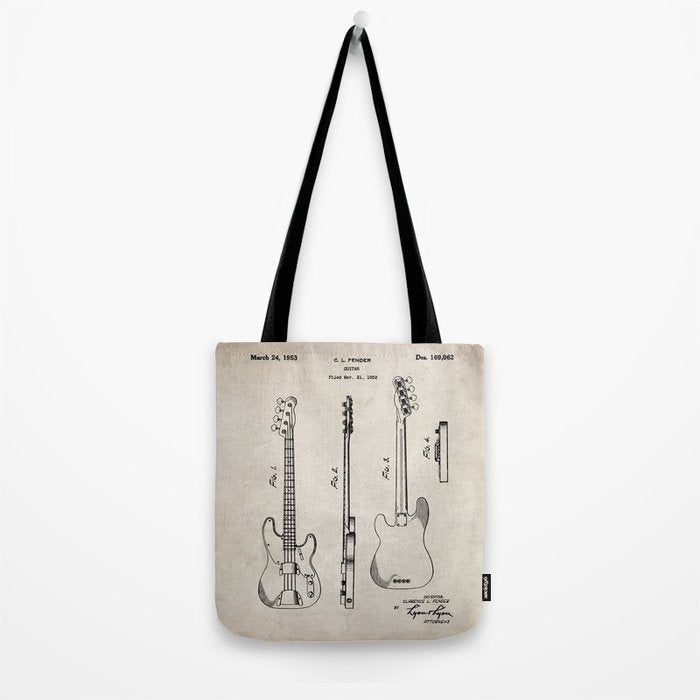 Bass Guitar Patent - Bass Guitarist Art - Antique Tote Bag Gallery Image 2