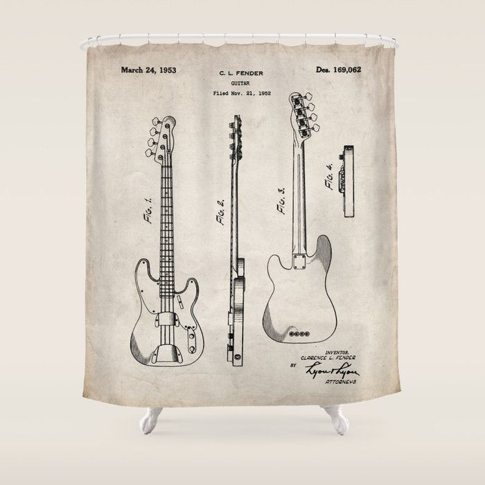 Bass Guitar Patent - Bass Guitarist Art - Antique Shower Curtain Gallery Image 1