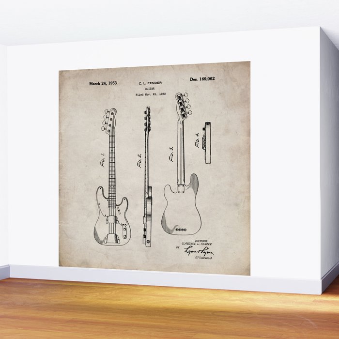 Bass Guitar Patent - Bass Guitarist Art - Antique Wall Mural Gallery Image 2