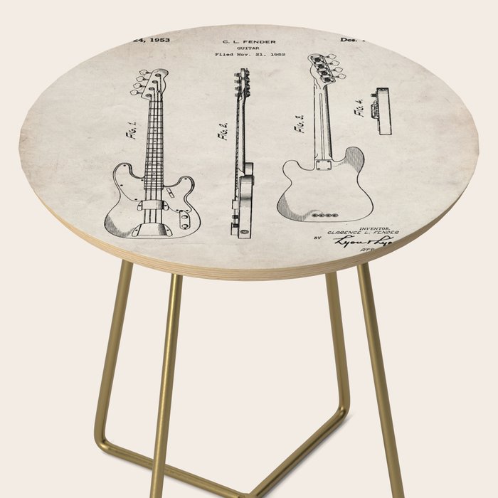 Bass Guitar Patent - Bass Guitarist Art - Antique Side Table Gallery Image 2