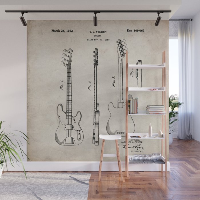 Bass Guitar Patent - Bass Guitarist Art - Antique Wall Mural Gallery Image 1