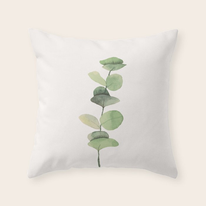 Watercolor Eucalyptus Branch Throw Pillow Gallery Image 6