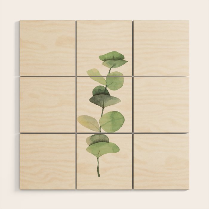 Watercolor Eucalyptus Branch Wood Wall Art Gallery Image 1