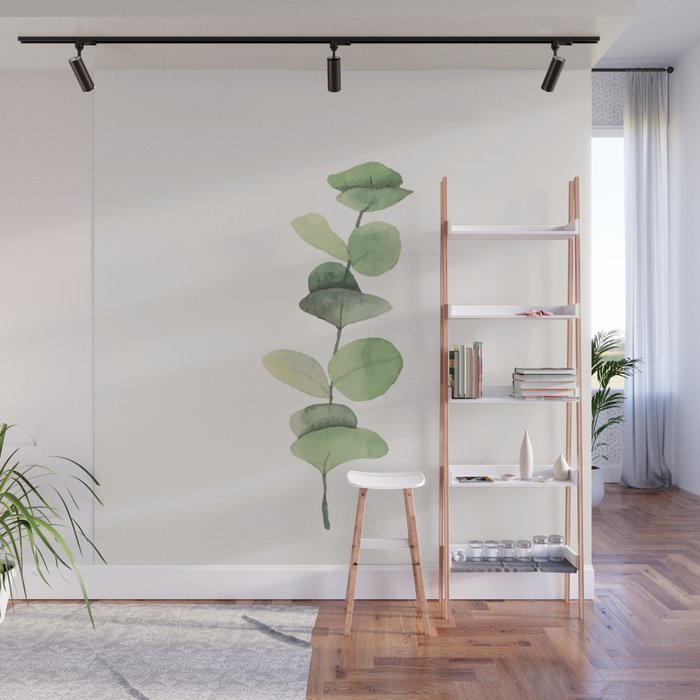 Watercolor Eucalyptus Branch Wall Mural Gallery Image 1