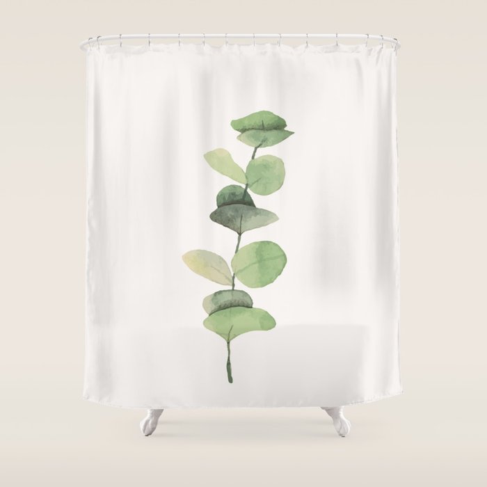 Watercolor Eucalyptus Branch Shower Curtain Gallery Image 1