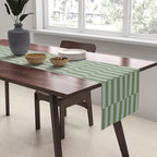 Checkerboard Check Checked Pattern in Vintage Olive Green and Pale Celadon Teal Blue Table Runner Gallery Image 2