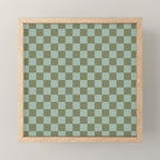 Checkerboard Check Checked Pattern in Vintage Olive Green and Pale Celadon Teal Blue Mini Art Print Gallery Image 1