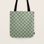 Checkerboard Check Checked Pattern in Vintage Olive Green and Pale Celadon Teal Blue Tote Bag Gallery Image 1
