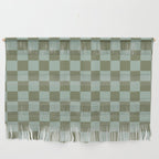 Checkerboard Check Checked Pattern in Vintage Olive Green and Pale Celadon Teal Blue Wall Hanging Gallery Image 1