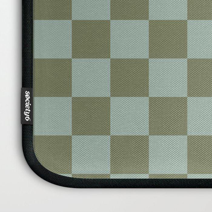 Checkerboard Check Checked Pattern in Vintage Olive Green and Pale Celadon Teal Blue Laptop Sleeve Gallery Image 3