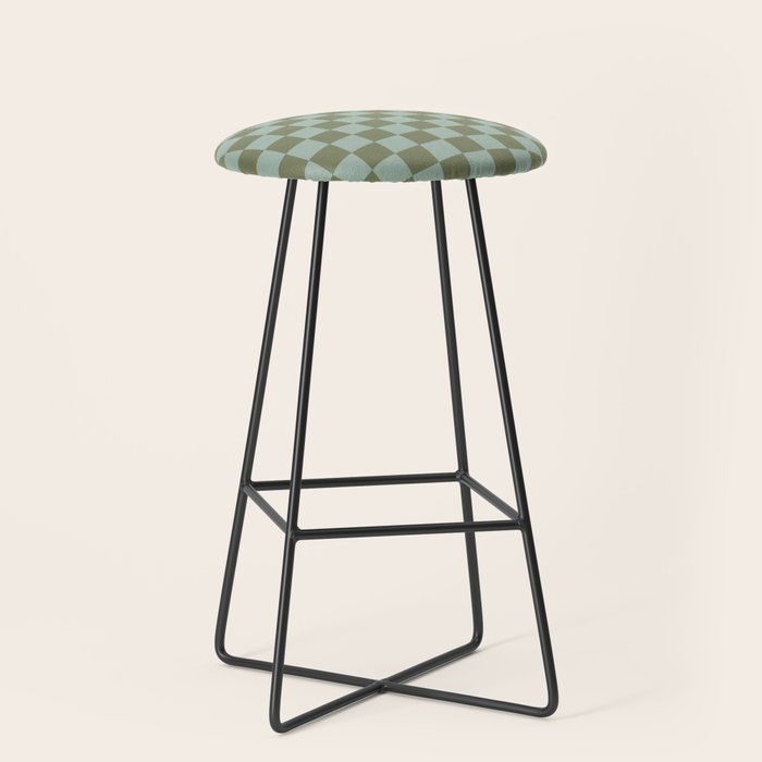 Checkerboard Check Checked Pattern in Vintage Olive Green and Pale Celadon Teal Blue Stool Gallery Image 1