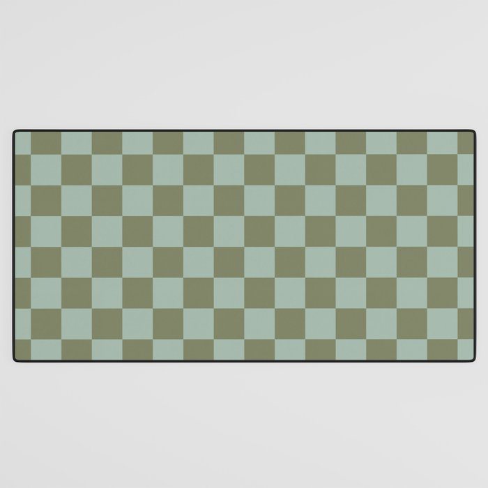 Checkerboard Check Checked Pattern in Vintage Olive Green and Pale Celadon Teal Blue Desk Mat Gallery Image 3