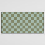 Checkerboard Check Checked Pattern in Vintage Olive Green and Pale Celadon Teal Blue Desk Mat Gallery Image 3