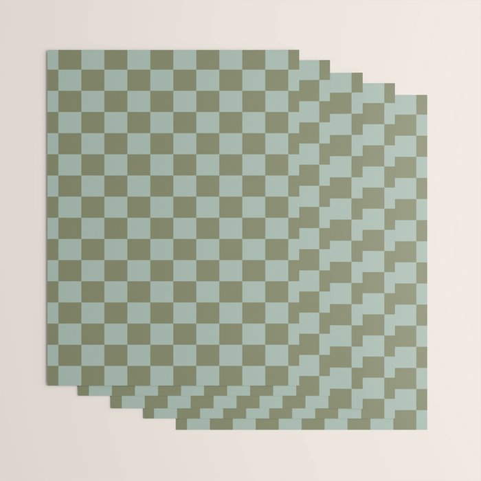 Checkerboard Check Checked Pattern in Vintage Olive Green and Pale Celadon Teal Blue Wrapping Paper Gallery Image 3
