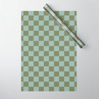 Checkerboard Check Checked Pattern in Vintage Olive Green and Pale Celadon Teal Blue Wrapping Paper Gallery Image 1