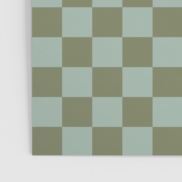 Checkerboard Check Checked Pattern in Vintage Olive Green and Pale Celadon Teal Blue Poster Gallery Image 3