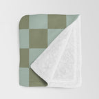 Checkerboard Check Checked Pattern in Vintage Olive Green and Pale Celadon Teal Blue Throw Blanket Gallery Image 3