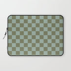 Checkerboard Check Checked Pattern in Vintage Olive Green and Pale Celadon Teal Blue Laptop Sleeve Gallery Image 1