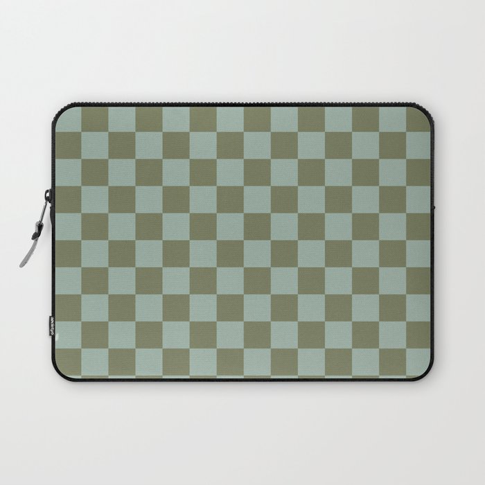 Checkerboard Check Checked Pattern in Vintage Olive Green and Pale Celadon Teal Blue Laptop Sleeve Gallery Image 1