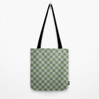Checkerboard Check Checked Pattern in Vintage Olive Green and Pale Celadon Teal Blue Tote Bag Gallery Image 2