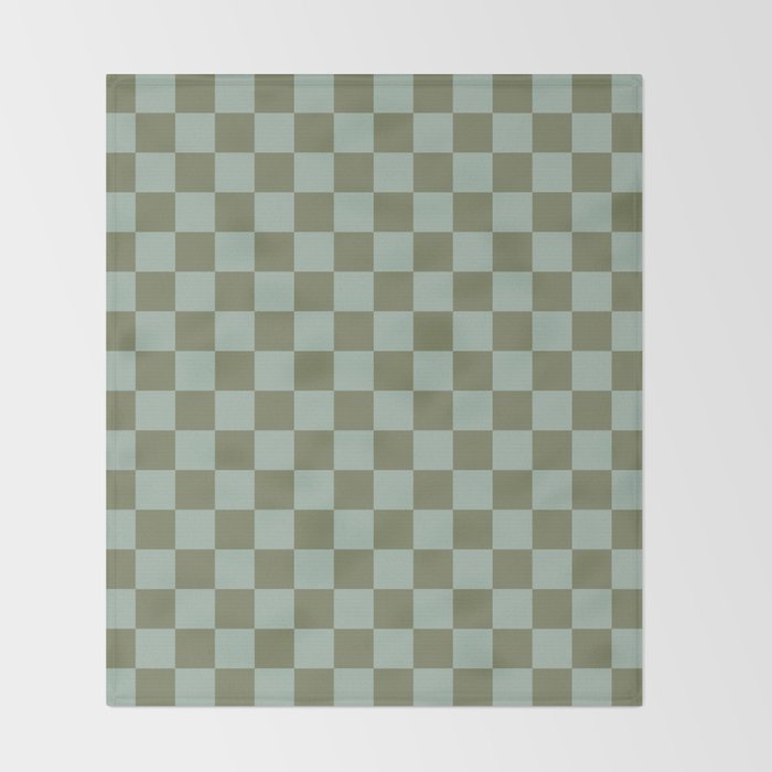 Checkerboard Check Checked Pattern in Vintage Olive Green and Pale Celadon Teal Blue Throw Blanket Gallery Image 2